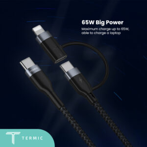 2 in 1 65W Type C to Type C + PD Lightning Charging Cable - Image 4